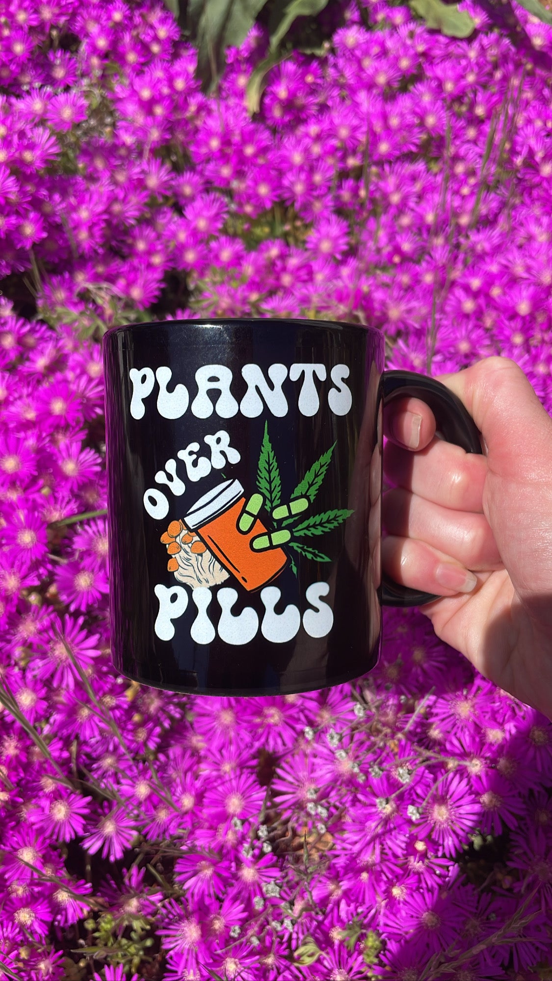 Plants Over Pills Black Mug