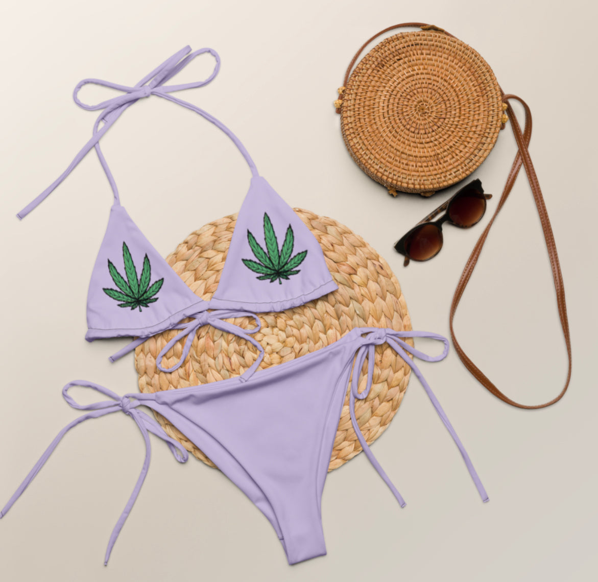 Lavender Weed Fan Leaf String Bikini Set