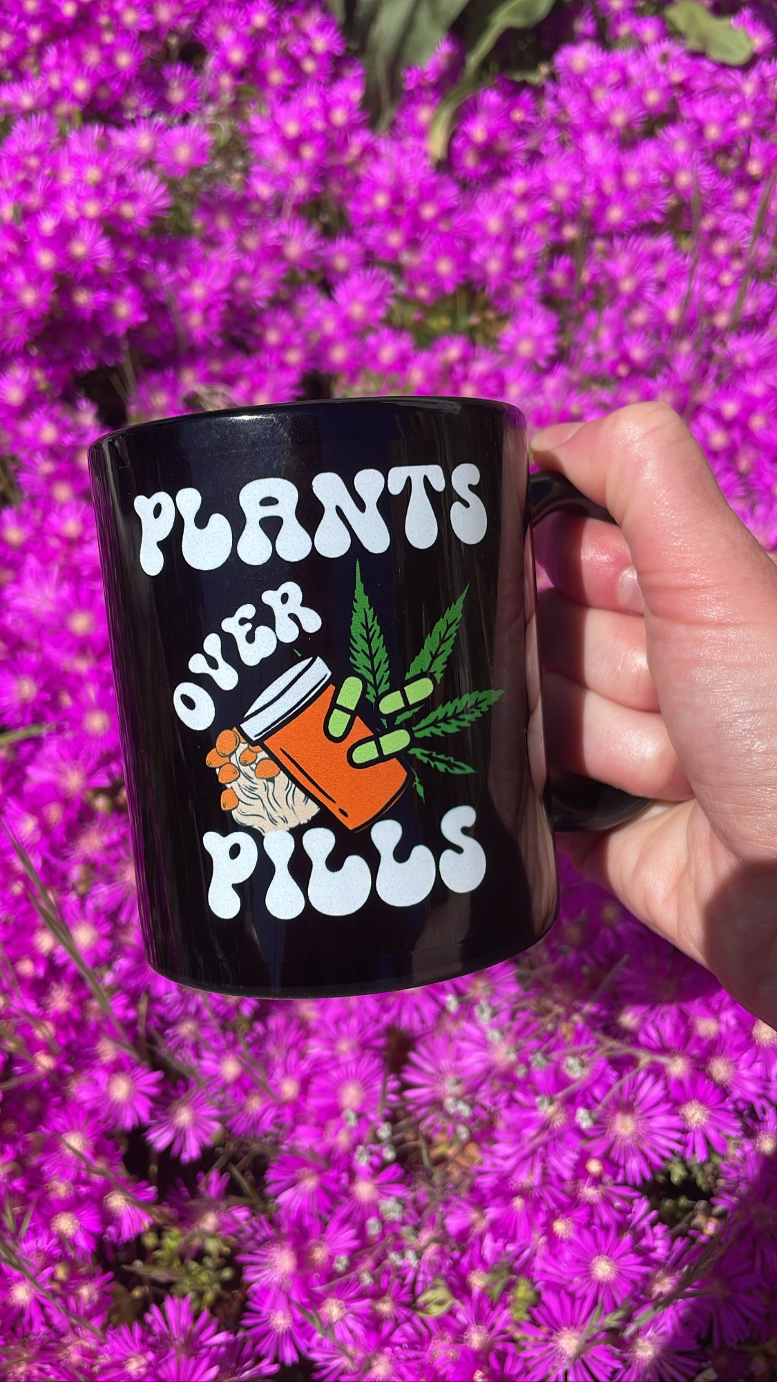 Plants Over Pills Black Mug