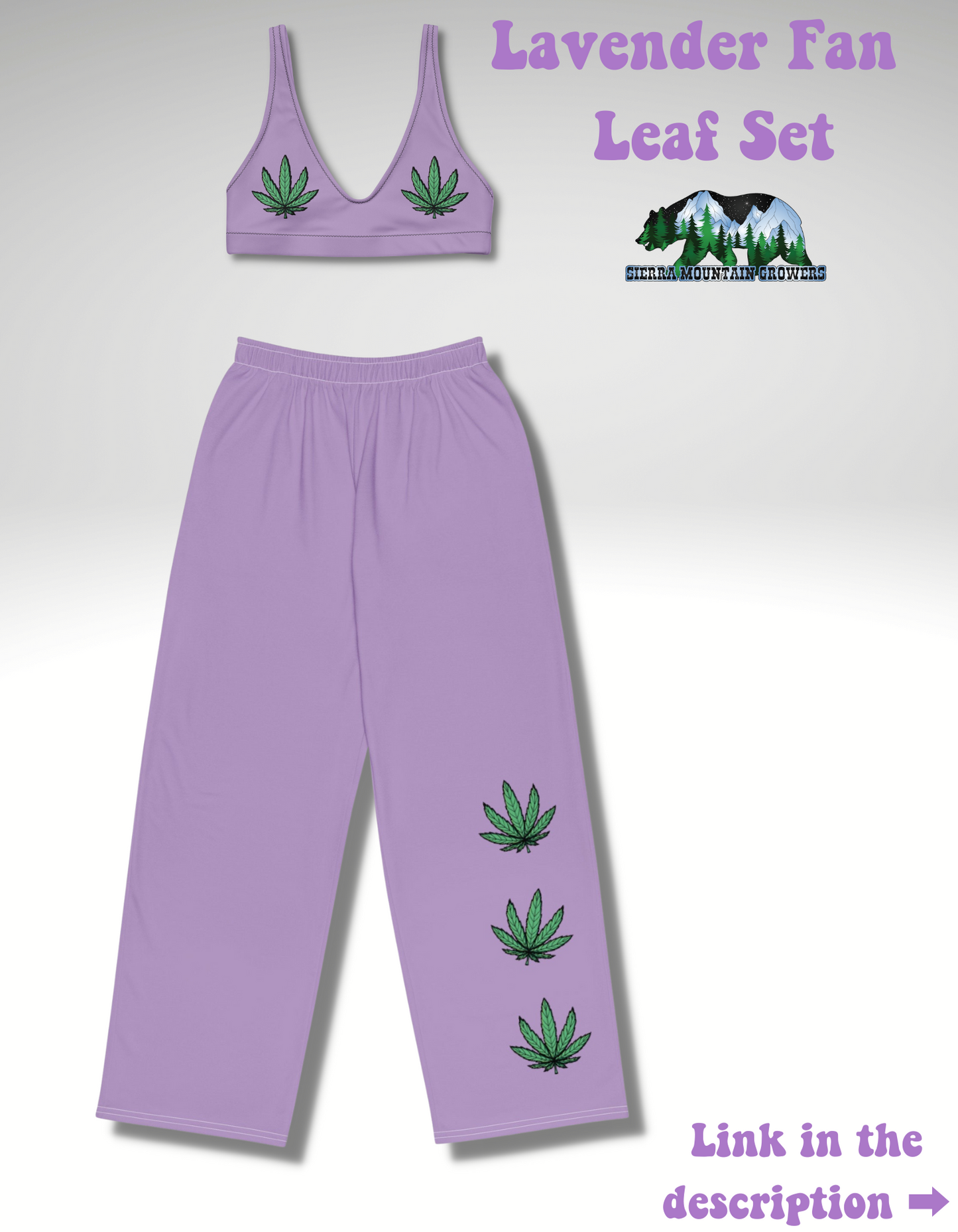 Lavender Weed Leaf Wide Leg Pants(High Waisted)