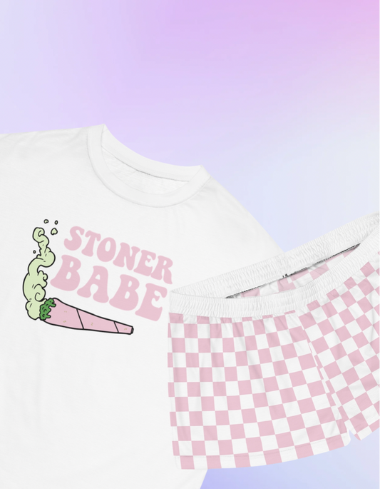 Stoner Babe Pink Checker Pajama Set