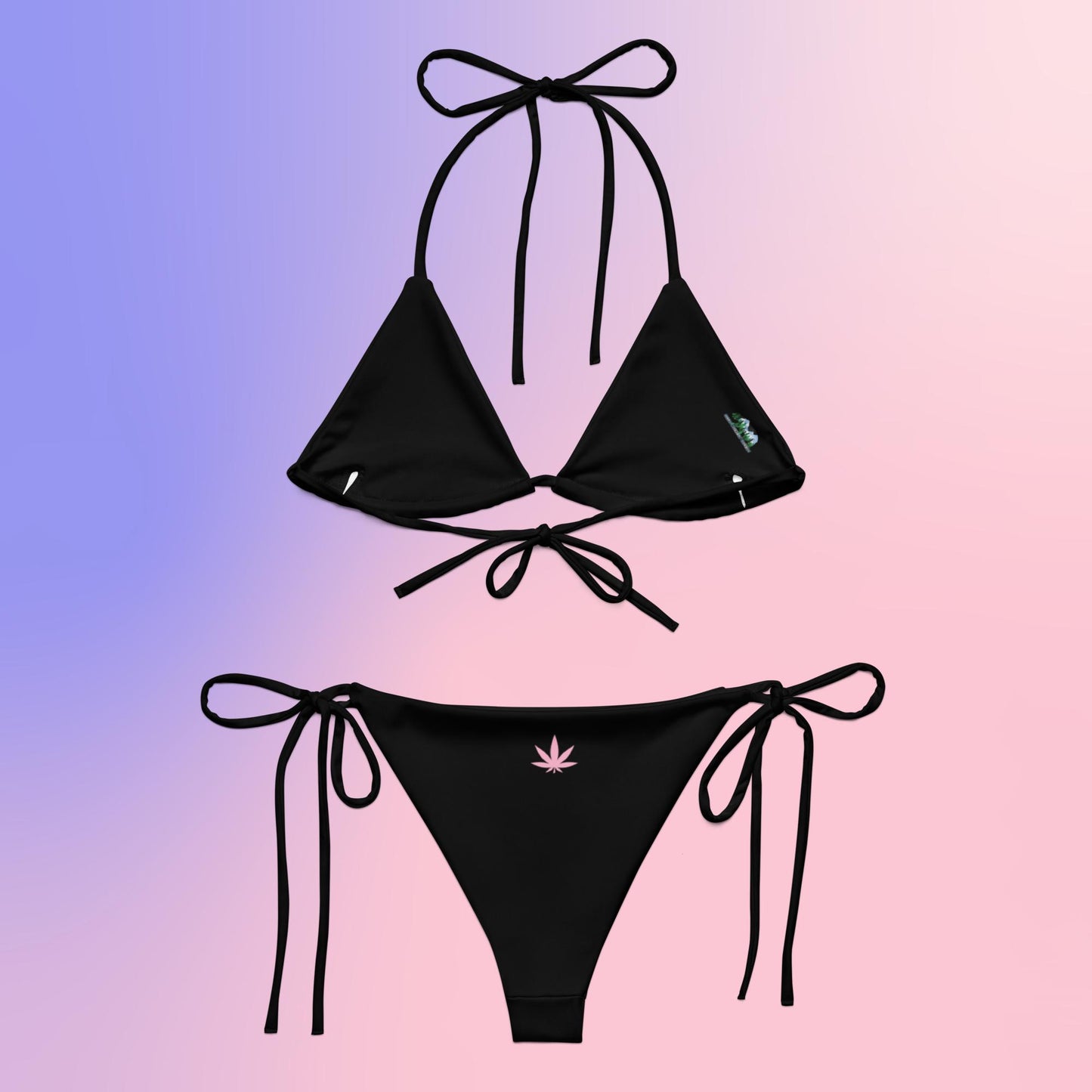 Pink Weed Fan Leaf String Bikini