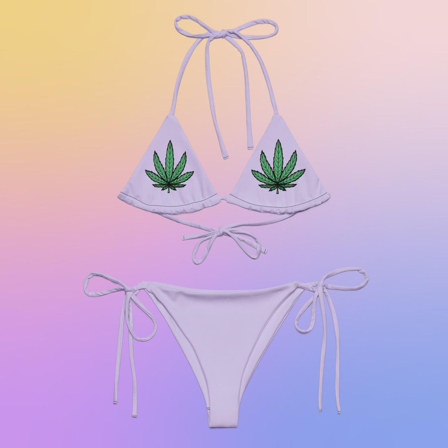 Lavender Weed Fan Leaf String Bikini Set