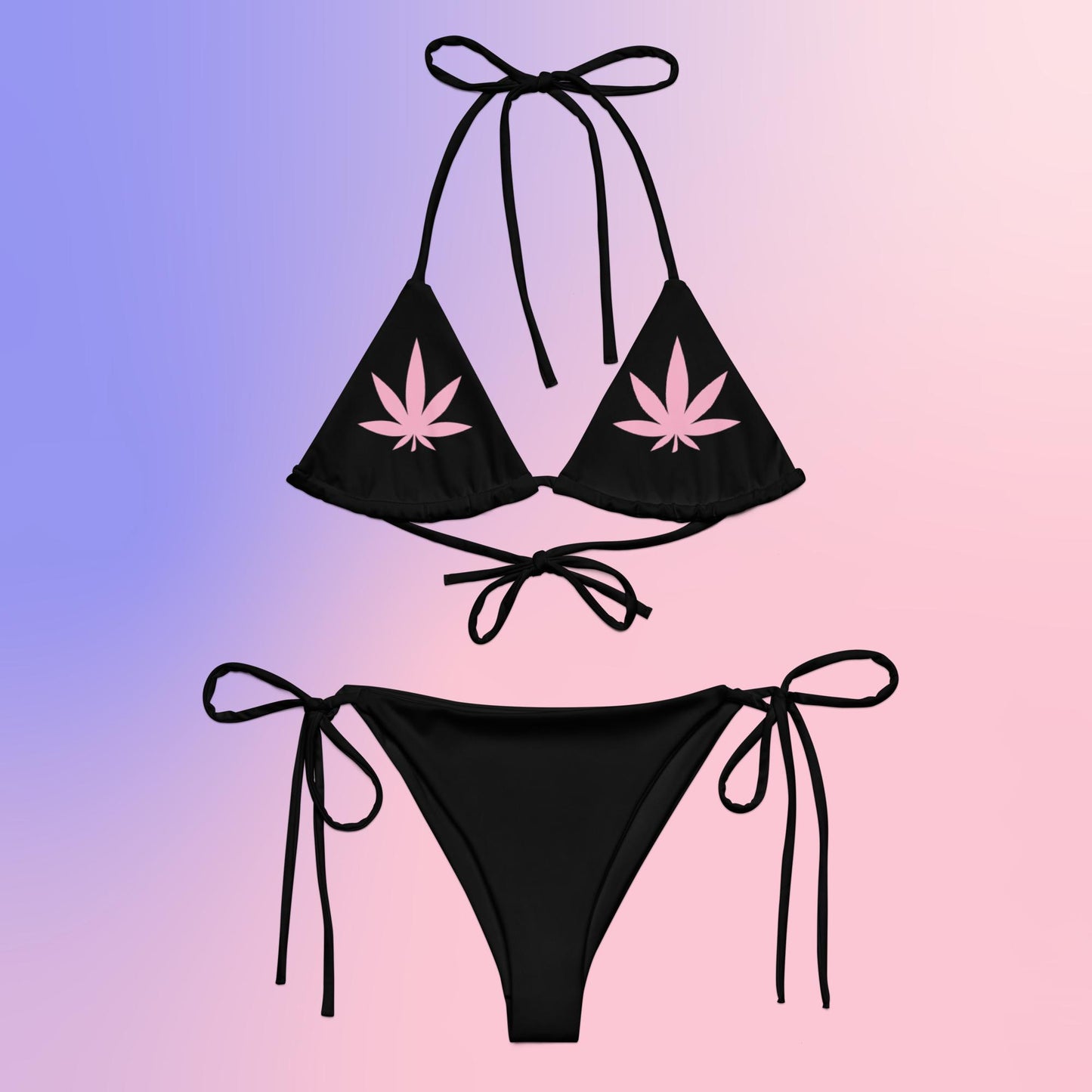 Pink Weed Fan Leaf String Bikini