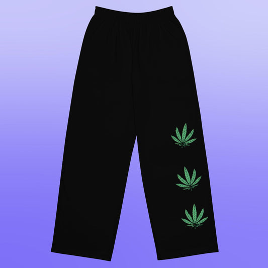 Weed Leaf Wide Leg Pants(High Waisted)