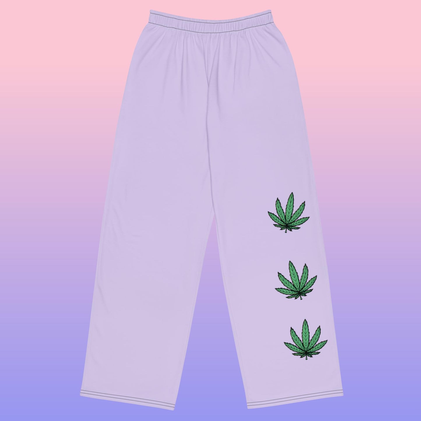 Lavender Weed Leaf Wide Leg Pants(High Waisted)