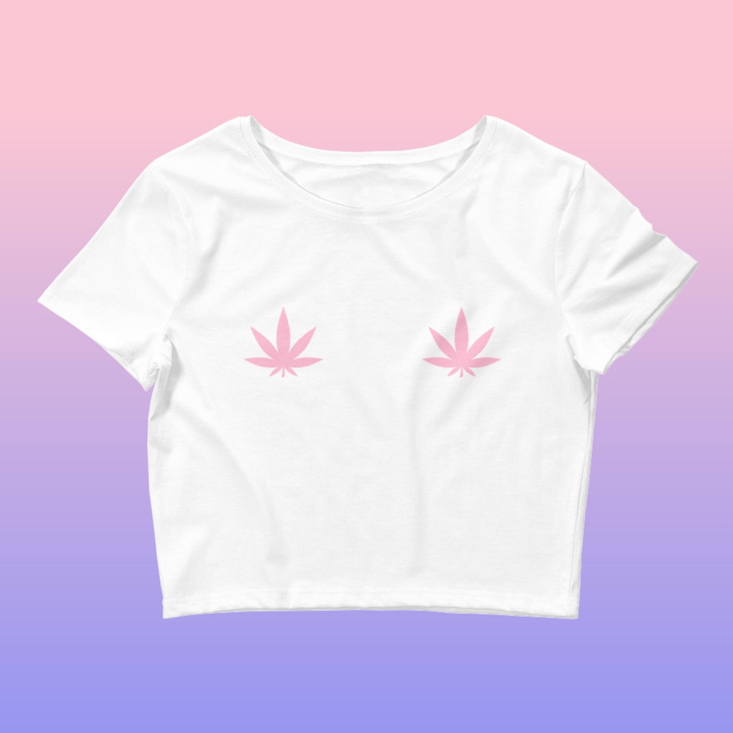 Pink Weed Fan Leaf Crop Top